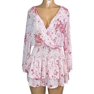 Princess Polly Altona Floral Mini Dress Deep V Neckline Long Sleeve Size 0